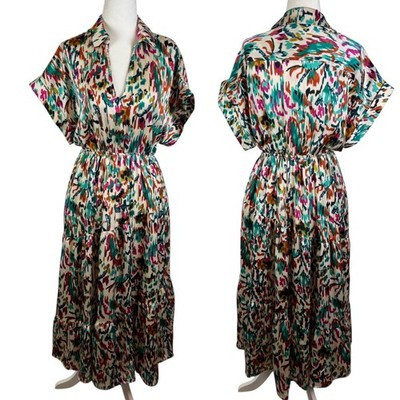 NWT Entro Ikat Midi Dress Small Multicolor Abstract Tiered Colorful Resort Flowy | eBay US