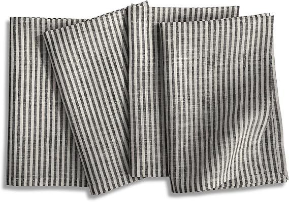 Solino Home Linen Cloth Napkins Set of 4-100% Pure Linen Black and White Dinner Napkins 20 x 20 I... | Amazon (US)