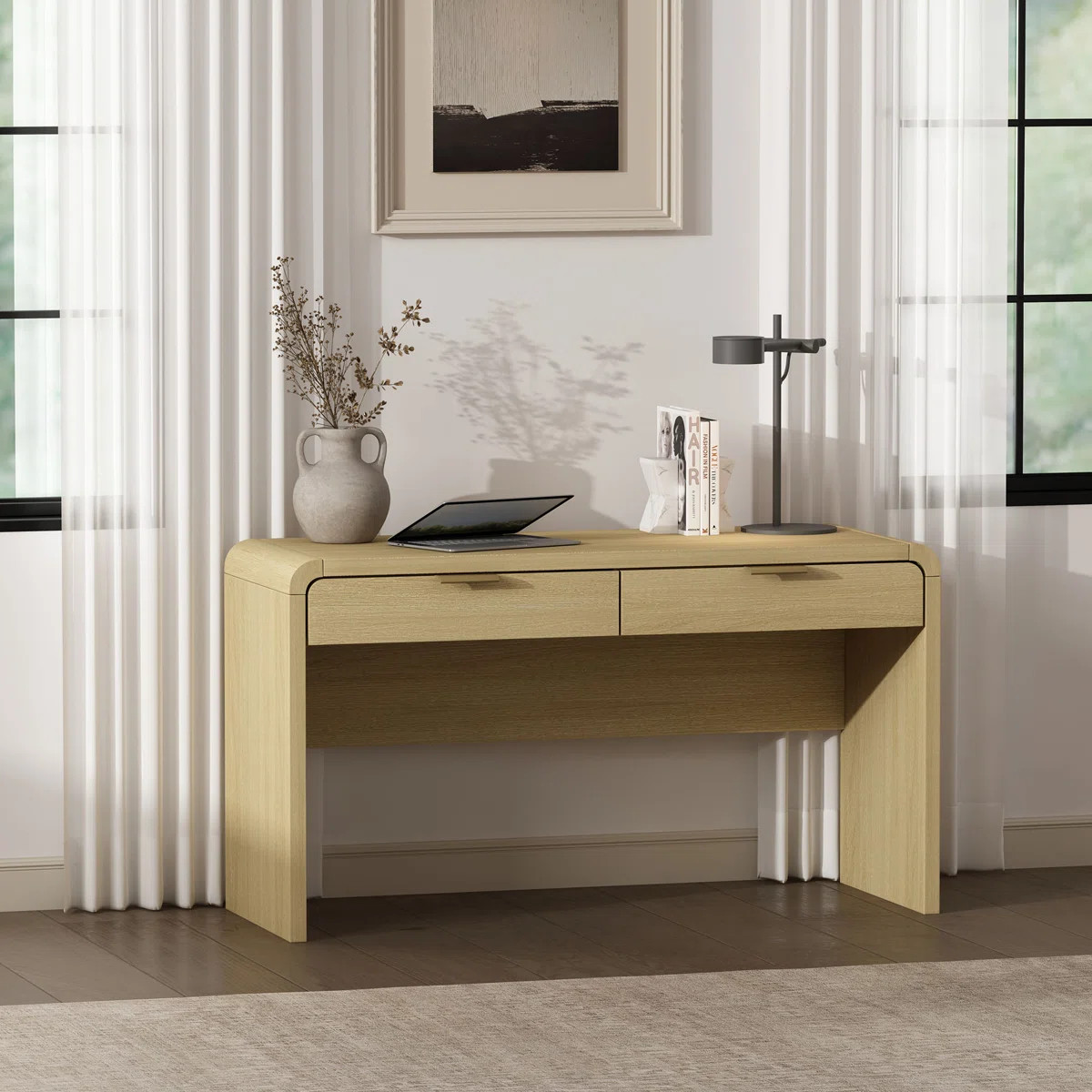 Hedden 54 Home Office Desk with 2 Drawers in Natural Oak | Wayfair North America