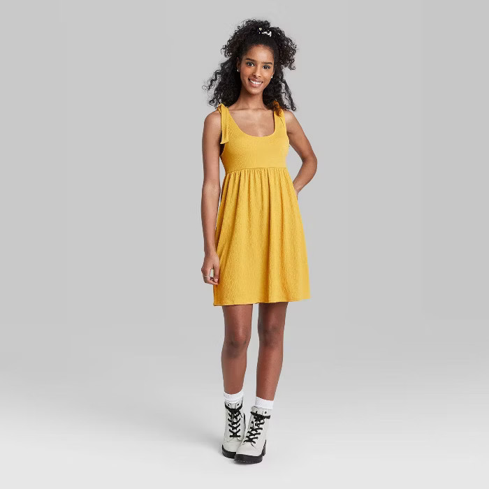 Women's Sleeveless Tie-Strap Babydoll Textured Knit Dress - Wild Fable™ | Target