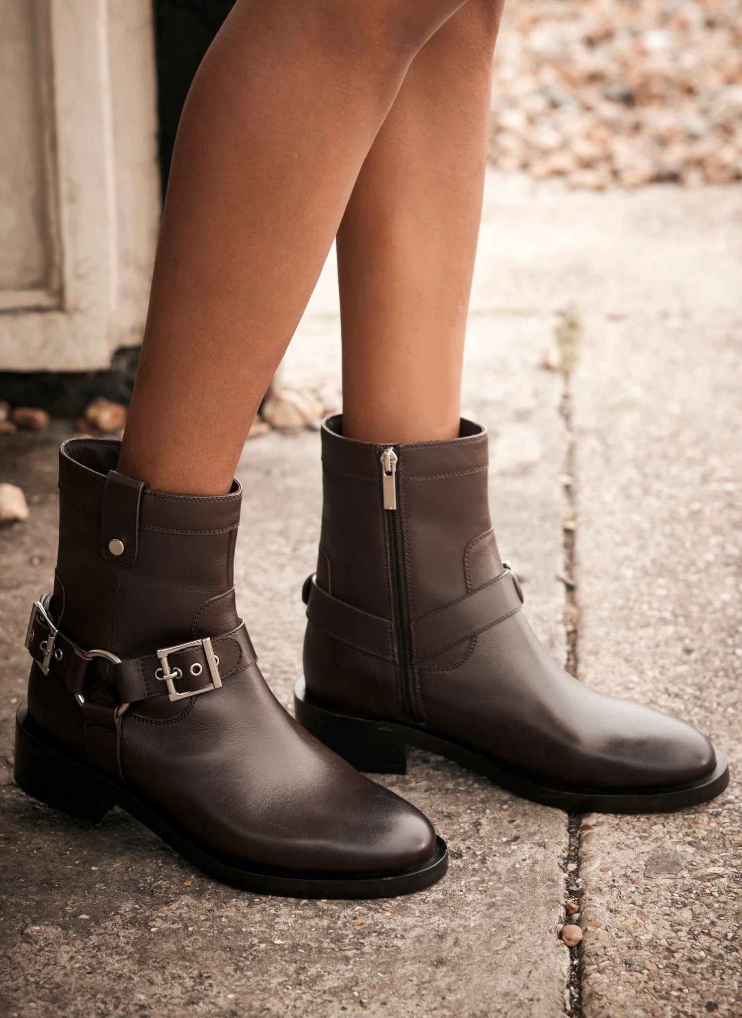 Brown Leather Biker Boots | Mint Velvet