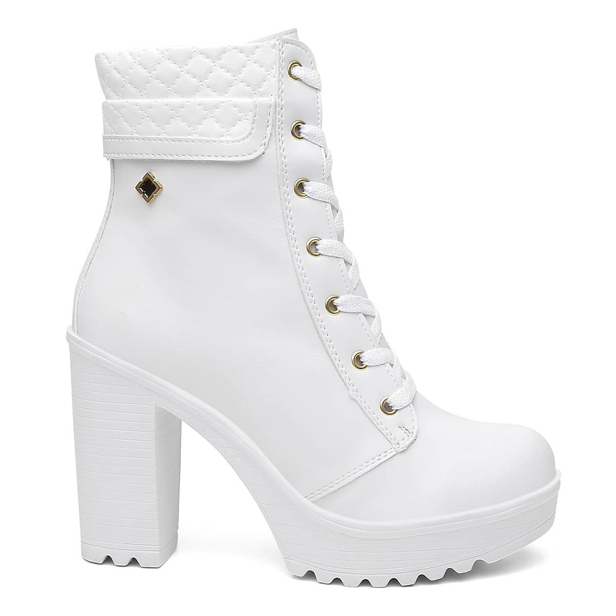 Bota Coturno Salto Grosso Moda Feminino Tratorado Blogueira Super Conforto Luxo | SHEIN