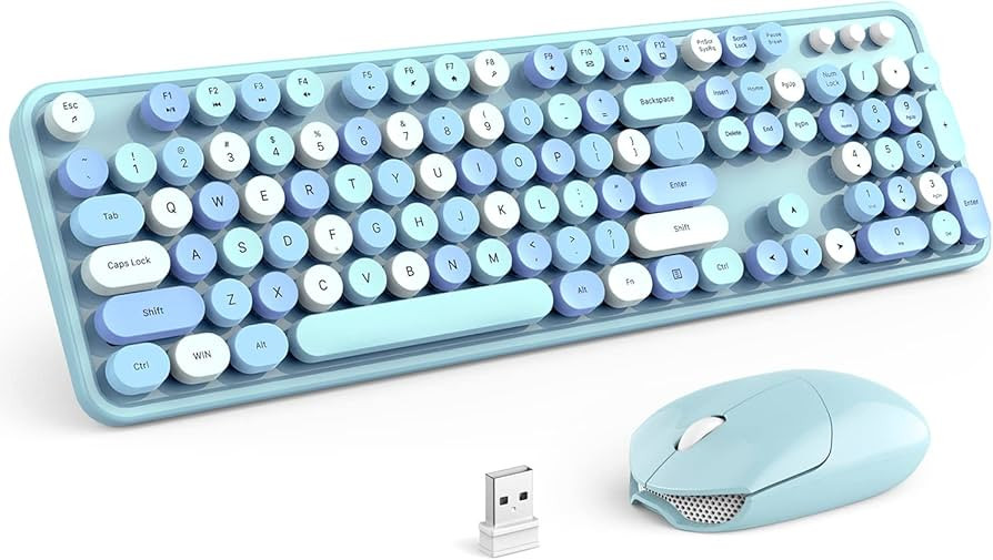 KNOWSQT Wireless Keyboard and Mouse Combo, Blue 104 Keys Full-Sized 2.4 GHz Round Keycap Colorful... | Amazon (US)