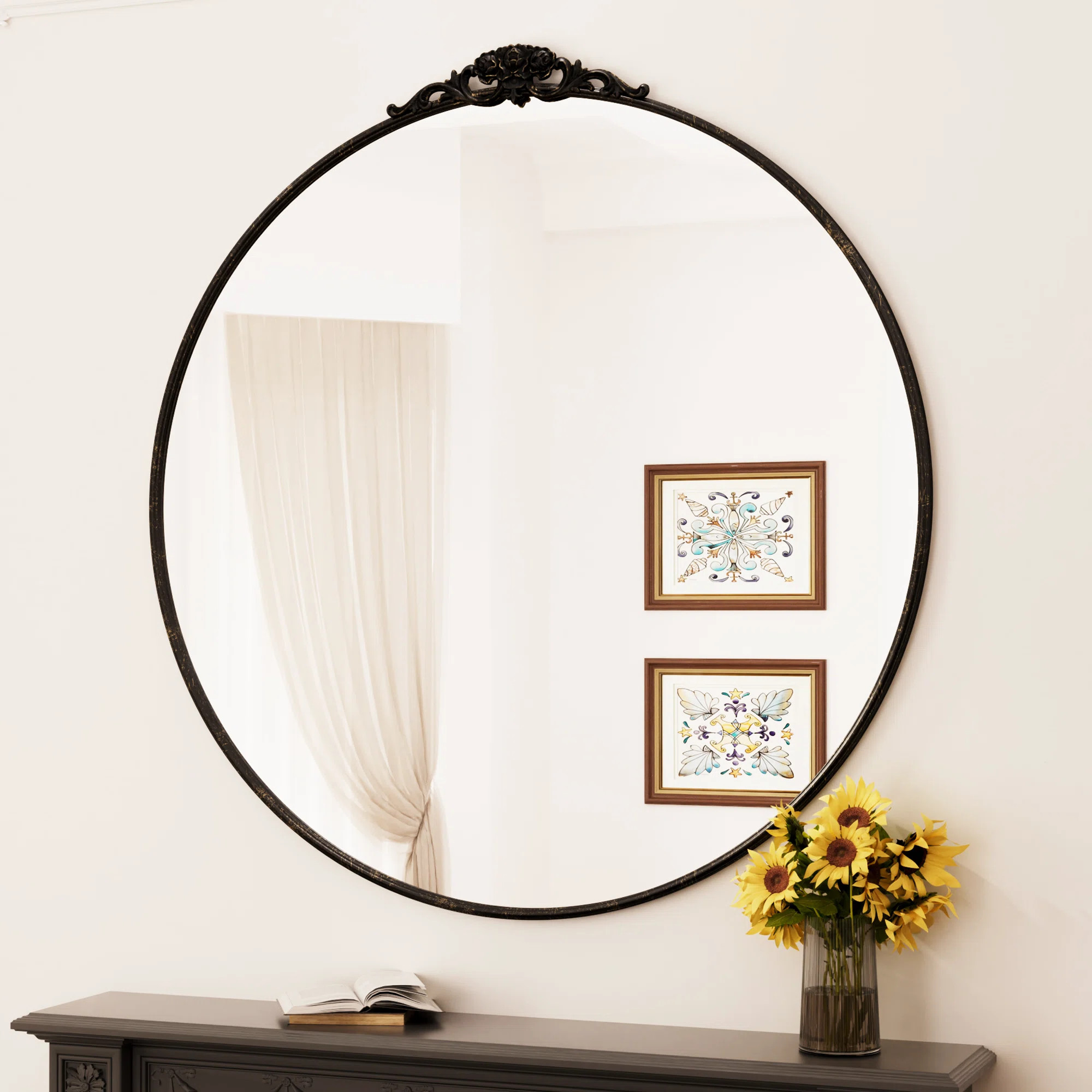 Latitude Run® Stourbirdge Vintage Round Wall Mirror, Decorative Accent Mirror with 1.2" Iron Fra... | Wayfair North America