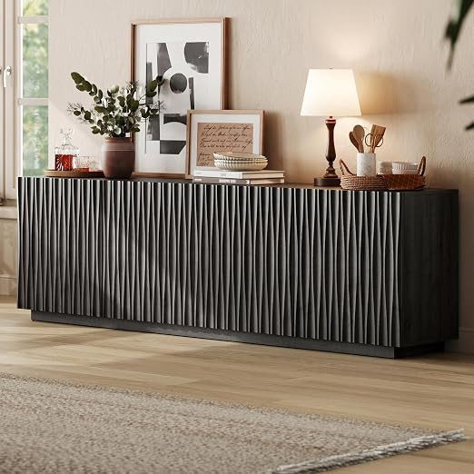 70" Fluted Mid Century Modern Buffet Cabinet with Storage, Farmhouse Storage Sideboard Cabinet wi... | Amazon (US)