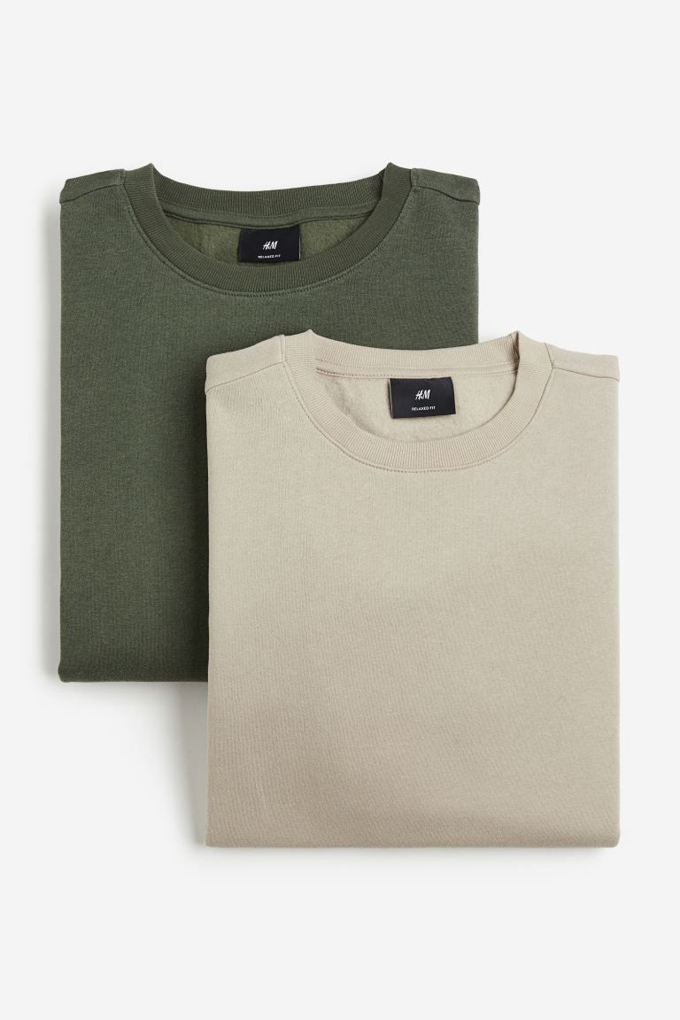 2-pack Relaxed Fit Sweatshirts - Khaki green/light beige - Men | H&M US | H&M (US + CA)