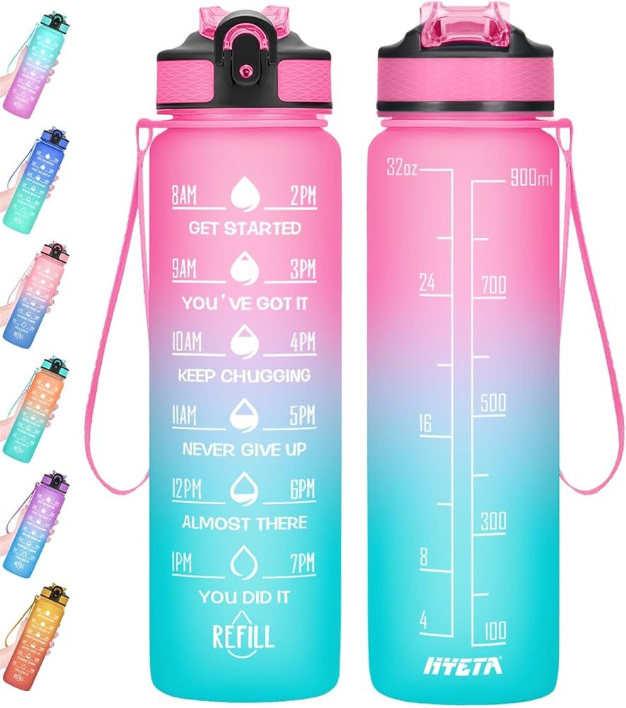 Hyeta 32 oz Water Bottles with Times to Drink and Straw, Motivational Water Bottle with Time Mark... | Amazon (US)