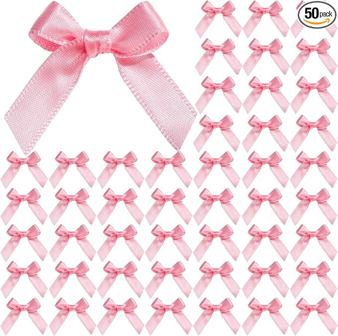 YGDZ 50 PCS Mini Pink Bows, Pink Ribbon Bows, Small Pink Bow, Little Satin Fabric Bows for Crafts... | Amazon (US)