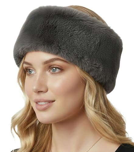 Funky Junque Fuzzy Headbands for Women – Fluffy Faux Fur Ear Warmer Head band, Warm Winter Furry Ear Muff Head Wrap Cozy Fit - Dark Grey | Amazon (US)