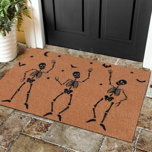 Hahafelt Halloween Dancing Skeleton Coir Door Mat 17 x 29 Inch Farmhouse Cute Welcome Mats for Front Door Rustic Natural Door Mat Outside Entrance Decoration for Front Door Porch Entryway Decor | Amazon (US)