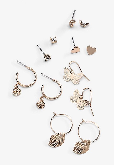 6 Pack Gold Butterfly Earring Set | Maurices