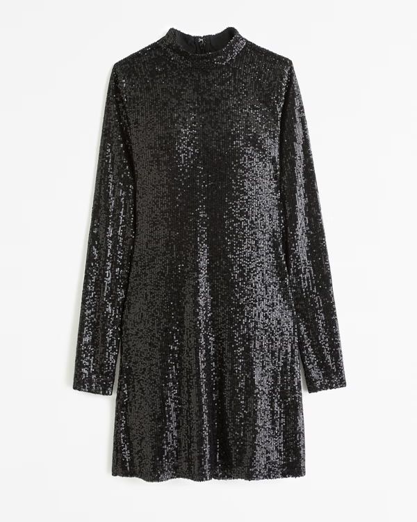 Long-Sleeve Sequin Mockneck Mini Dress | Abercrombie & Fitch (UK)
