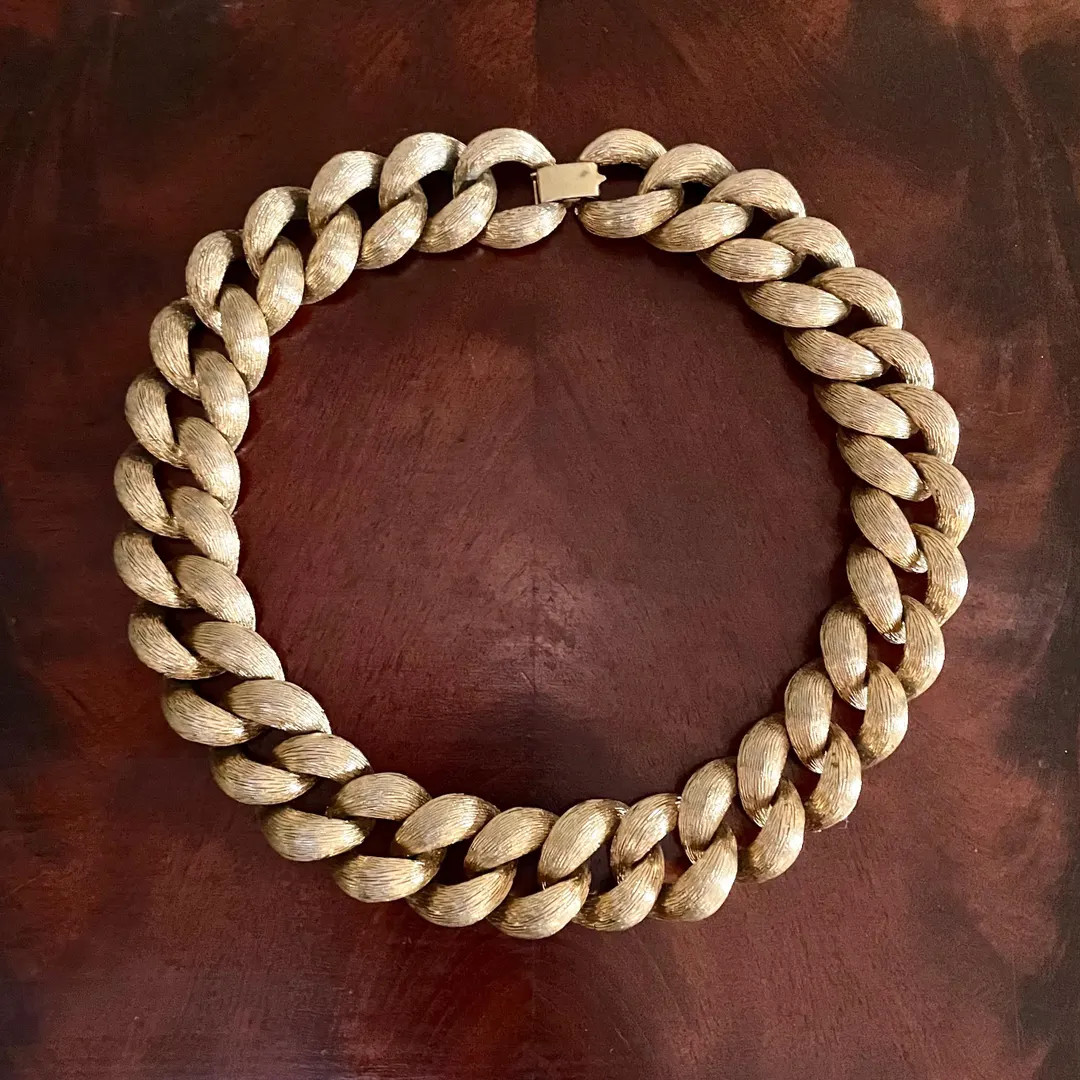 Vintage Chunky Gold Tone Chain Choker Necklace by Les Bernard; Textured Curb Link Statement; 16... | Etsy (US)