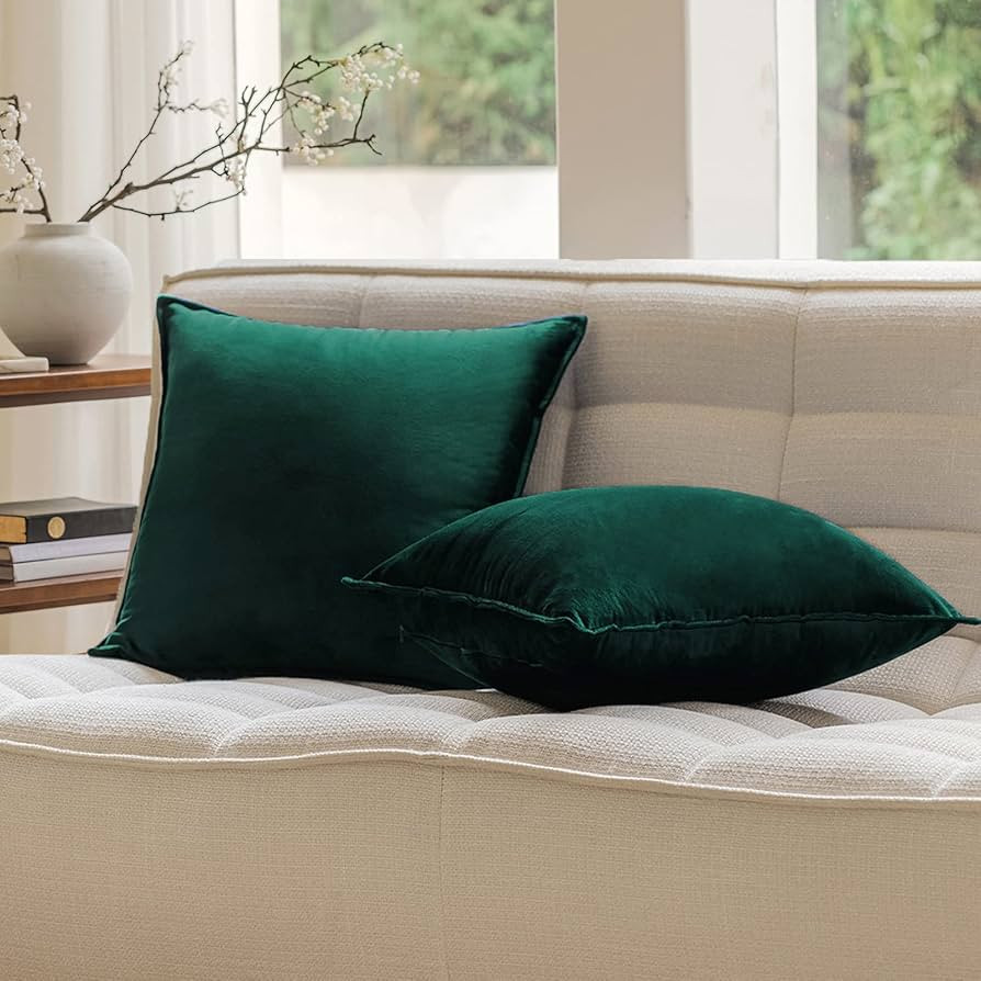 JIAHANNHA Velvet Emerald Green Throw Pillow Covers 18x18 Inches Pack of 2 Soft Decorative Square ... | Amazon (US)