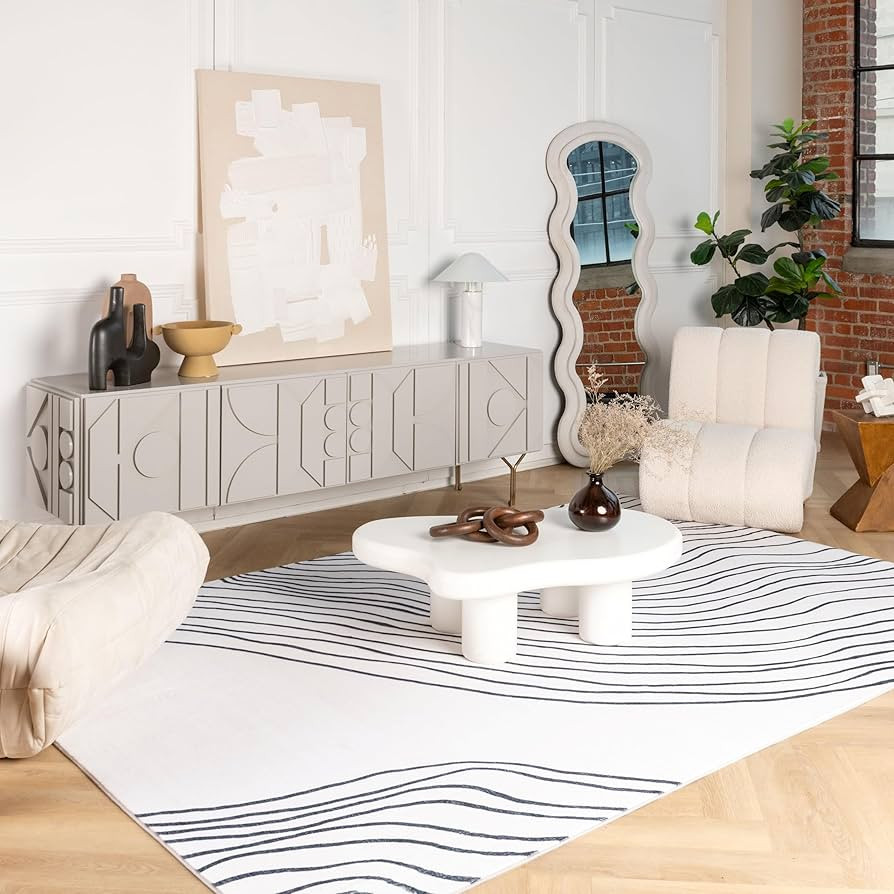 RUG BRANCH Eclipse Minimalist Abstract Zebra Print White Black Indoor Soft Area Rug for Living Ro... | Amazon (US)