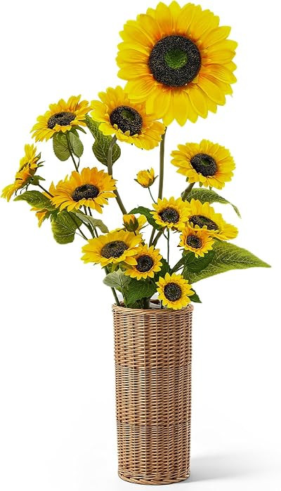 Riceshoot 4ft Artificial Sunflower with Woven Basket, Tall Long Stem Fake Sunflower Potted Plants... | Amazon (US)