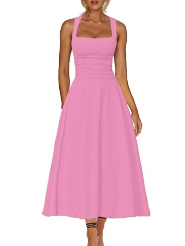 Kaximil Women's Square Neck Corset A Line Maxi Dress Ruffle Ruched Waist Flowy Long Dresses | Amazon (US)