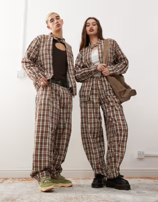 Reclaimed Vintage unisex check print barrel leg pants - part of a set | ASOS (Global)