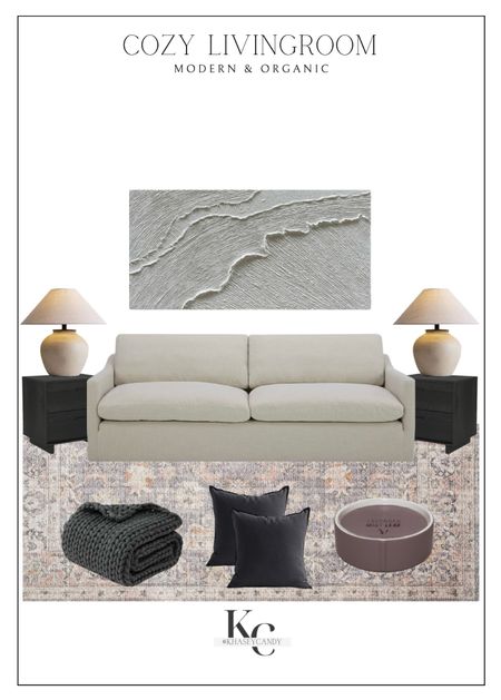 Cozy and modern living room design. 





Modern neutral wall art, large wall art, modern neutral couch, neutral sofa, pottery barn dupe side tables, table top lamps, neutral area rug, throw blanket, throw pillows, large candlee

#LTKhome