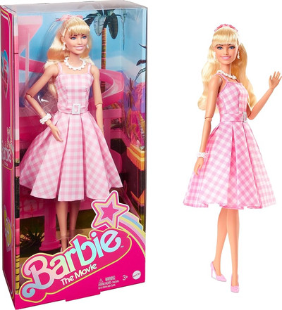 Barbie The Movie Doll, Margot Robbie as Barbie, Collectible Doll Wearing Pink and White Gingham D...