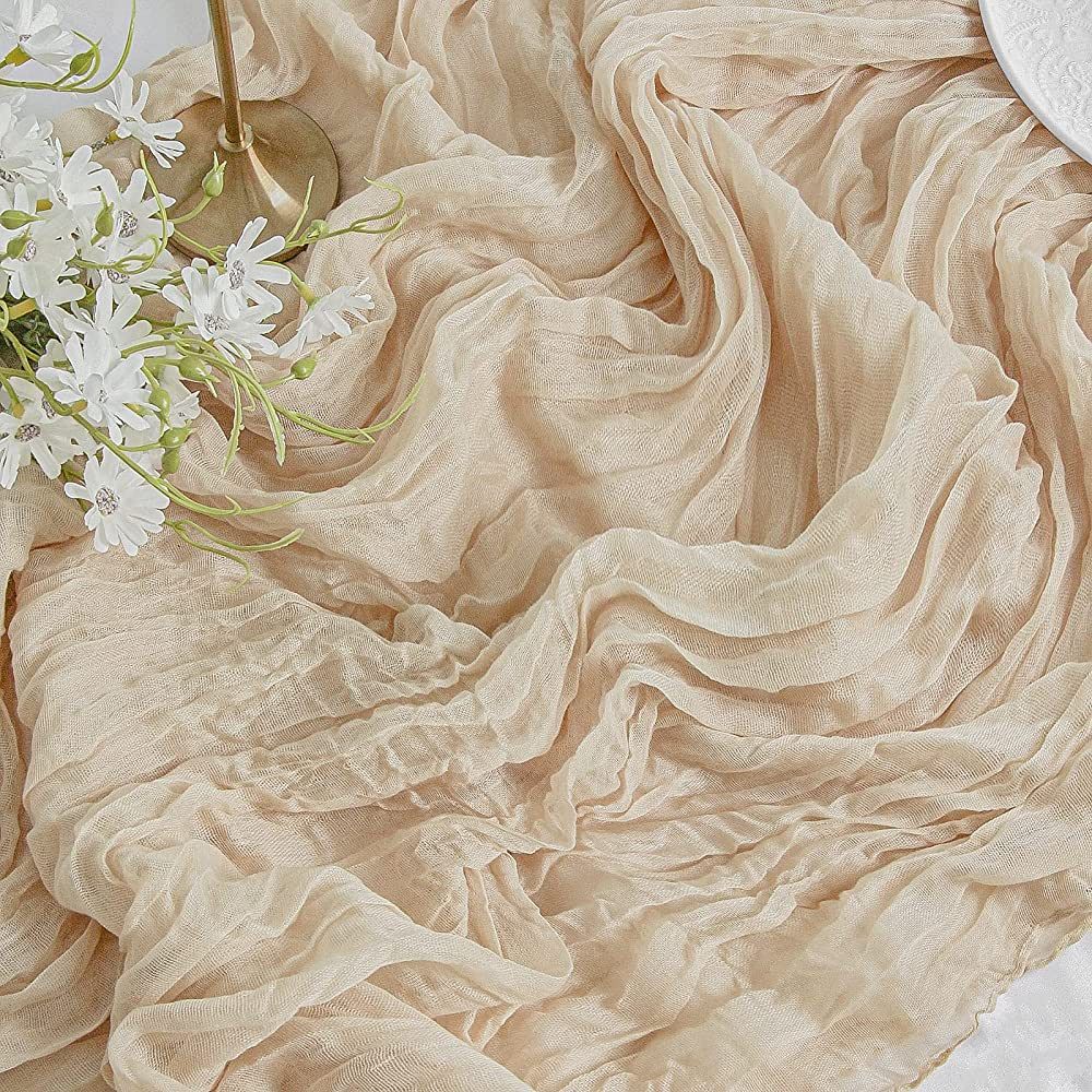 FEXIA Beige Gauze Table Runner 35x120 Inches Ivory Cheesecloth Rustic Boho Table Runner for Brida... | Amazon (US)