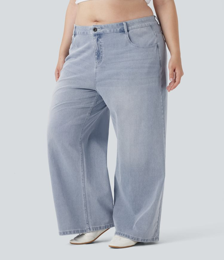 Women’s Plus Size Halara Flex™ Low Rise Wide Leg Washed Casual Jeans with Pockets - Halara | HALARA