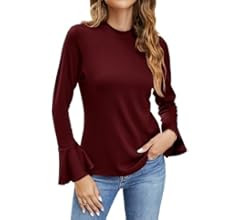 Micoson Womens Mock Neck Long Sleeve Shirts Bell Sleeve Turtle Neck Tops Casual Solid Color Basic... | Amazon (US)