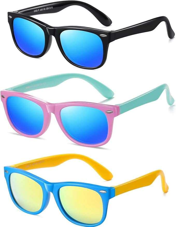 DYLB Kids Polarized Sunglasses for girls boys 3 Pack, Flexible TPEE Rubber Frame for Children Age... | Amazon (US)