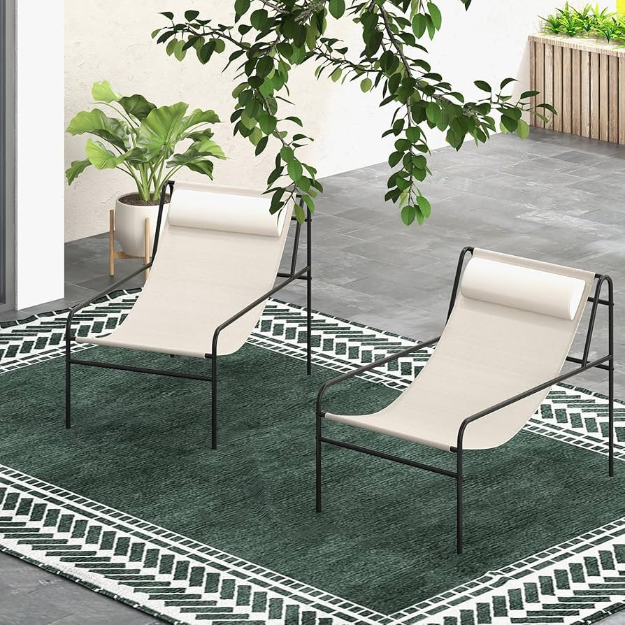 Giantex Patio Sling Lounge Chair Set of 2, Modern Sling Accent Chair with Removable Headrest Pill... | Amazon (US)