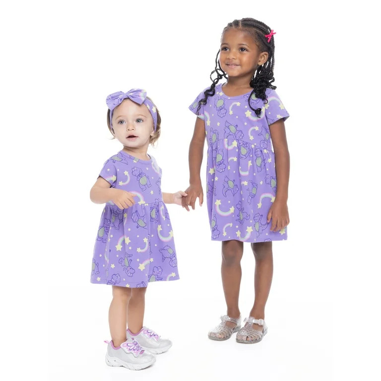 Barney Toddler Girls Print Skater Dress with Short Sleeves, Sizes 12M-5T | Walmart (US)