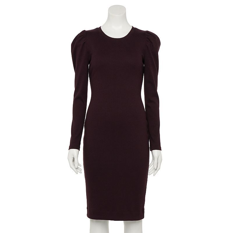 Women's Nine West Puff-Sleeve Rib Knit Midi Dress, Size: Small, Drk Purple | Kohl's