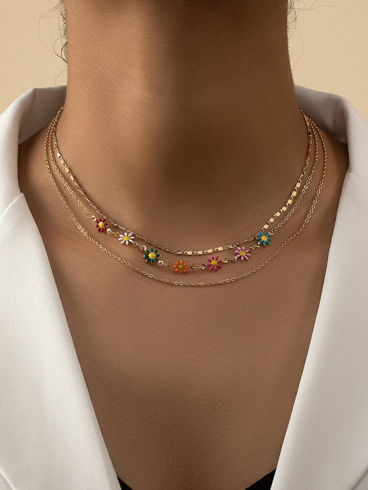 3pcs/set Flower Decor Necklace | SHEIN