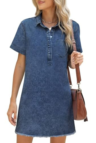 Denim Dresses for Women 2024, Jean Dresses for Women 2024 Dress Blue Jean Dress Midi Short Sleeve Mini Dress Chambray Dress | Amazon (US)