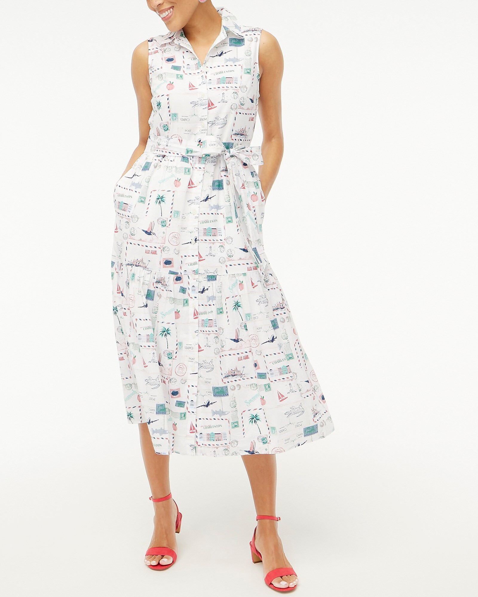 Map-print collared midi dress | J.Crew Factory