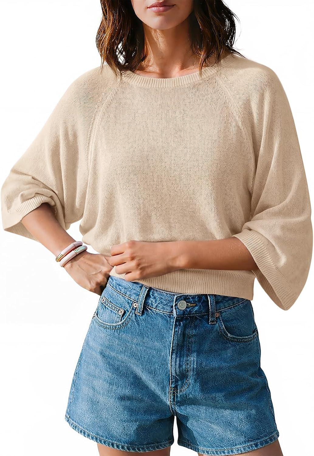 Saodimallsu Womens 3/4 Sleeve Sweater Lightweight Summer Knit Tops | Amazon (US)