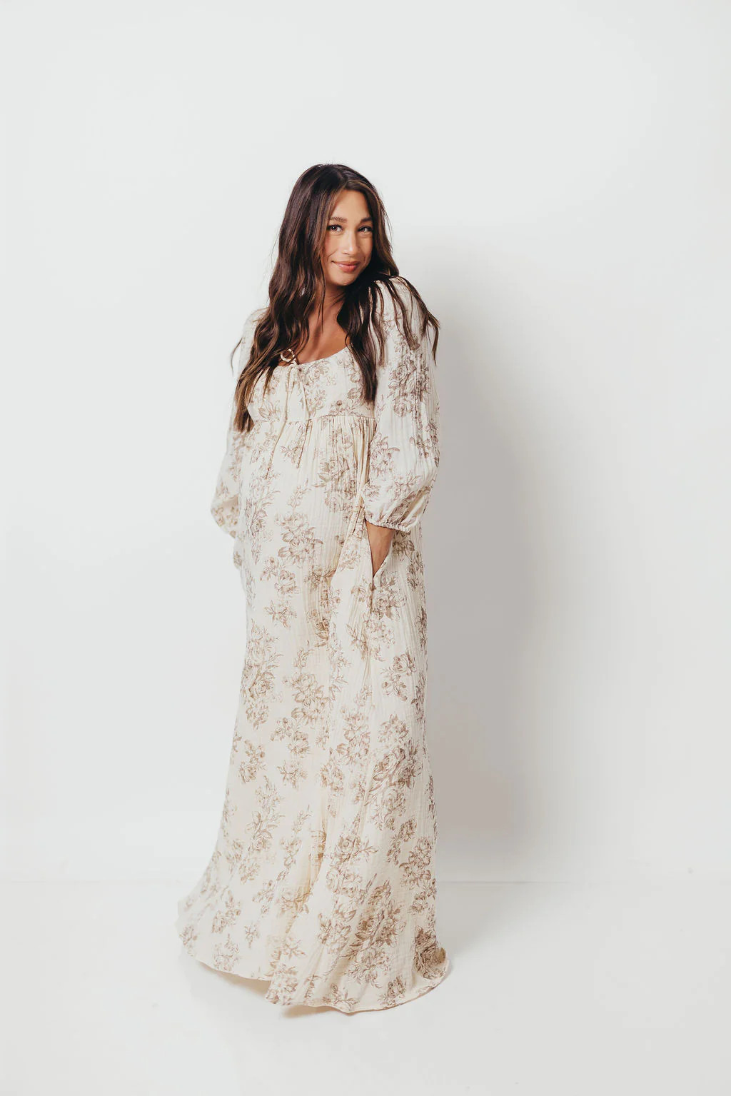 Peyton 100% Cotton Maxi Dress in Brown Floral - Bump Friendly | Worth Collective