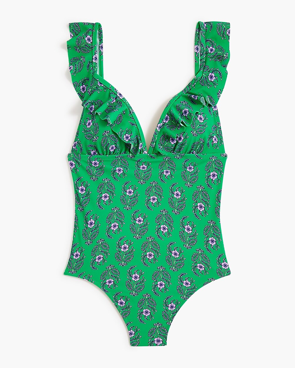 Floral ruffle-shoulder V-neck one-piece swimsuit | J.Crew Factory