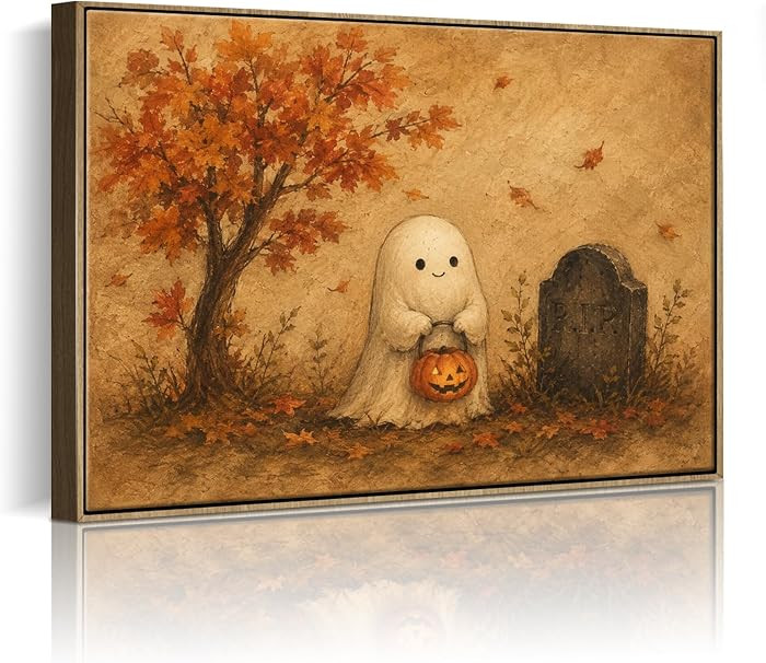 Halloween Framed Wall Art, Ghost Pumpkin Tombstone Halloween Pictures | Amazon (US)