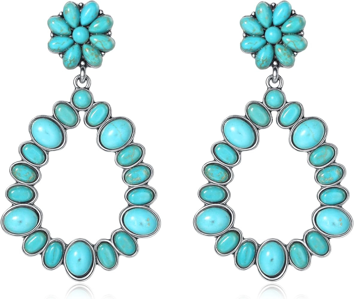 Chic Western Cowgirl Dangle Concho Earrings Boho Vintage Country Concert Sterling Silver Turquois... | Amazon (US)