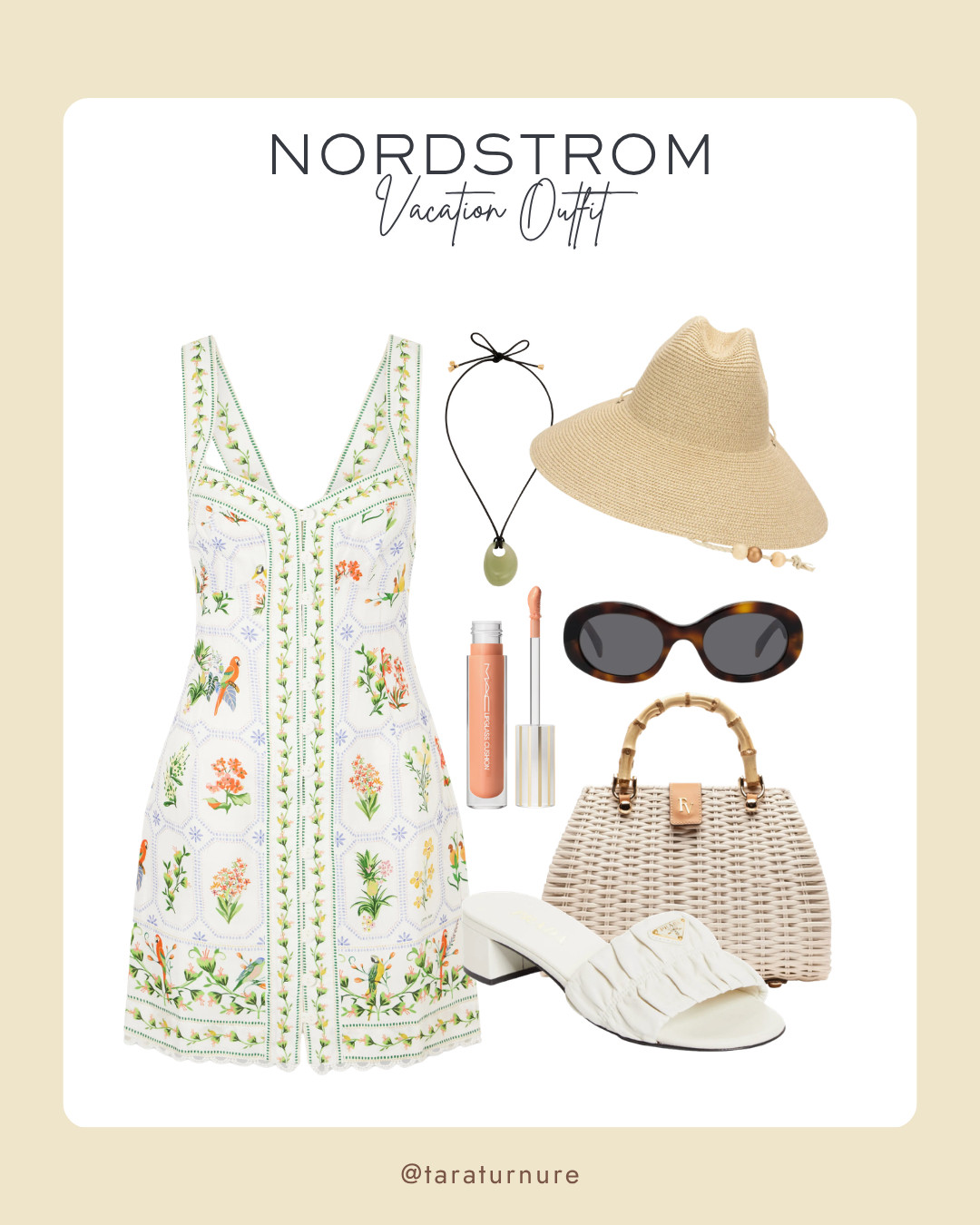Effortless elegance for the next destination. A curated Nordstrom vacation outfit featuring delicate botanical prints and elevated, neutral textures. 

#NordstromStyle #VacationOOTD #ResortWear #SummerAesthetic #PradaHeels #MacCosmetics #BeachChic #FloralDress 

 #LTKootd #LTKBeauty #LTKTravel