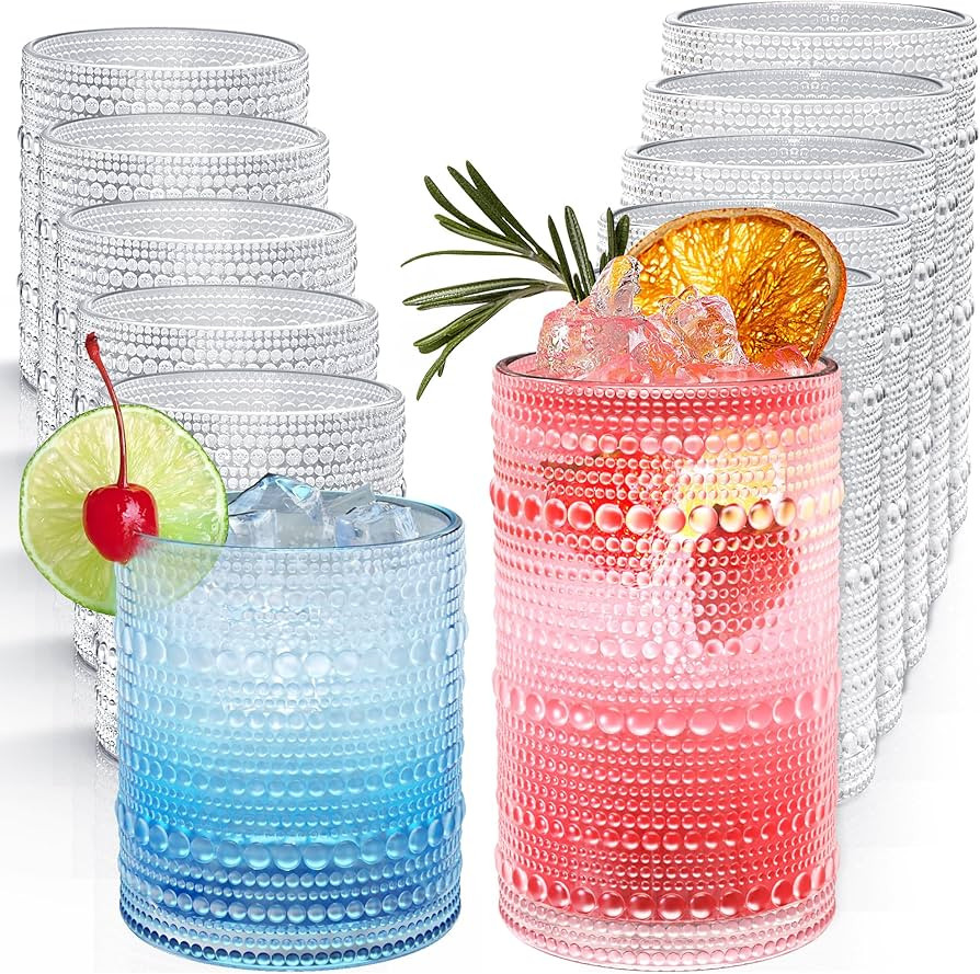 Vintage Hobnail Drinking Glasses Set of 12, 12 oz Highball Glasses & 10 oz Cocktail Glasses, Embo... | Amazon (US)