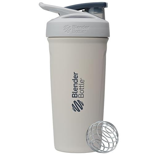 BlenderBottle Sport Shaker Cup Insulated Stainless Steel Water Bottle with Wire Whisk, 24-Ounce, Grey/White | Amazon (US)