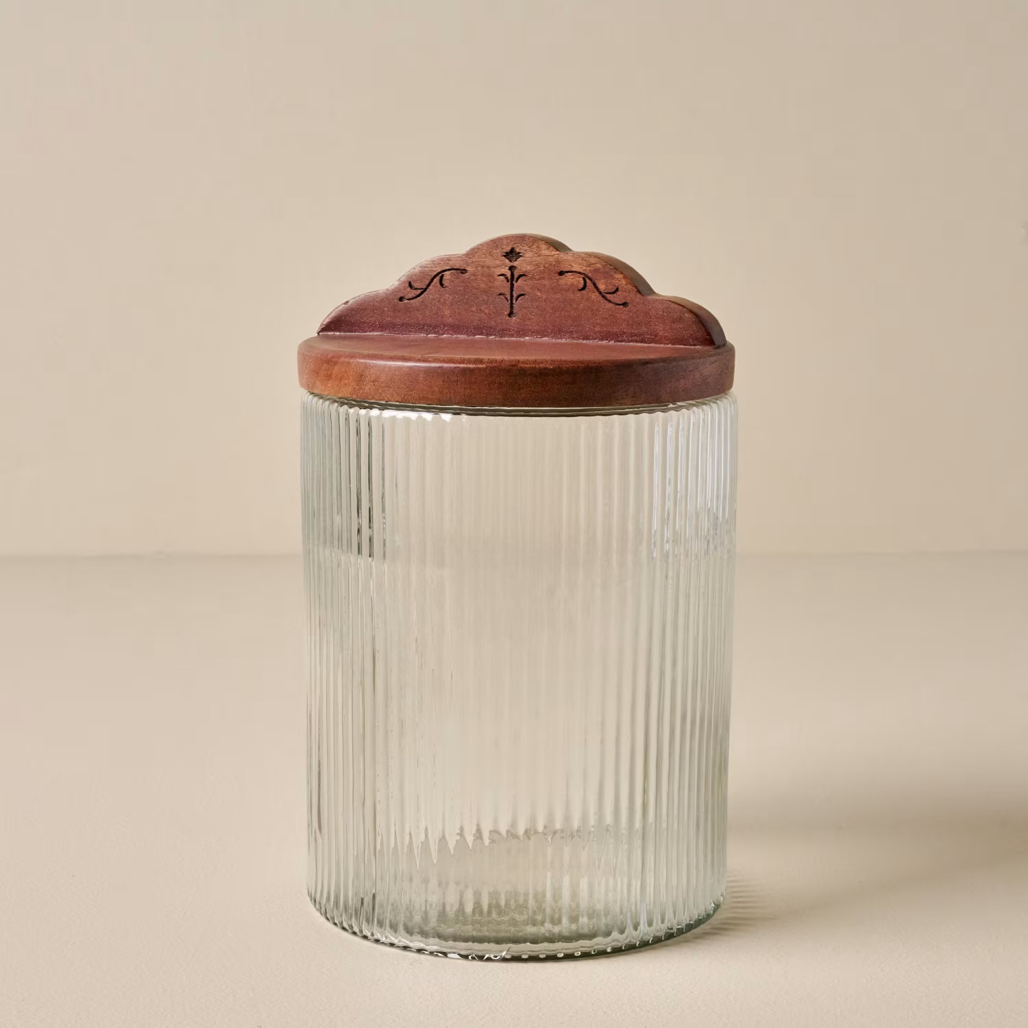 Antiqued Wood Ribbed Glass Canister | Magnolia