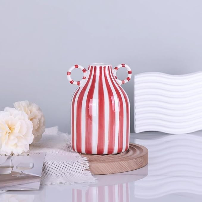 Red and White Ceramic Vase with Handle, Nordic Boho Small Vases Side Table Flower Centerpiece, Wi... | Amazon (US)