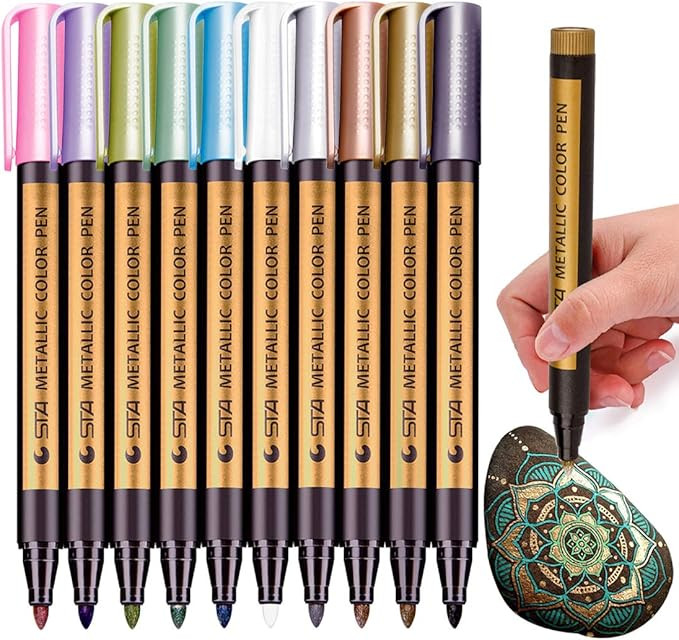 MISULOVE Metallic Marker Pens, Set of 10 Colors Paint Markers for Black Paper, Rock Painting, Scr... | Amazon (US)