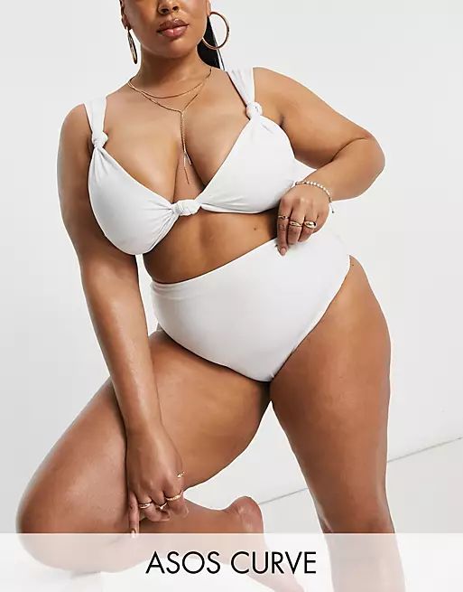 ASOS DESIGN curve recycled mix and match high waist bikini bottom in white | ASOS (Global)