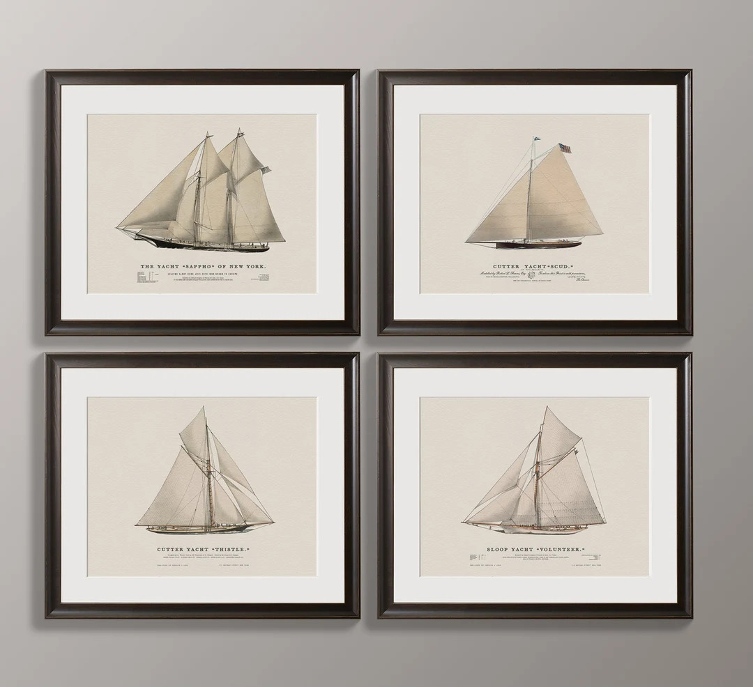 Nautical Wall Art Vintage Yacht Prints Set of Ship Wall Art Nautical Prints for Boys Kids Playroo... | Etsy (US)