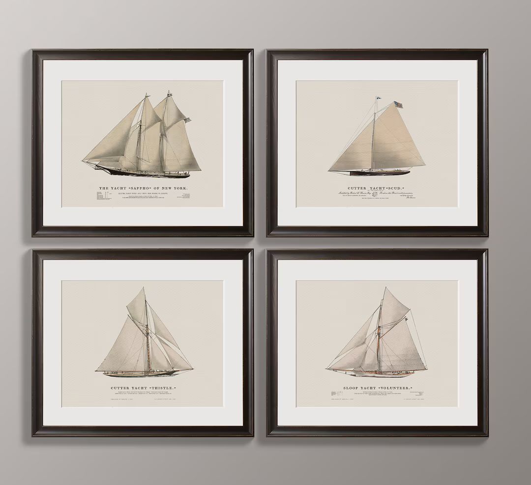 Nautical Wall Art Vintage Yacht Prints Set of Ship Wall Art Nautical Prints for Boys Kids Playroo... | Etsy (US)