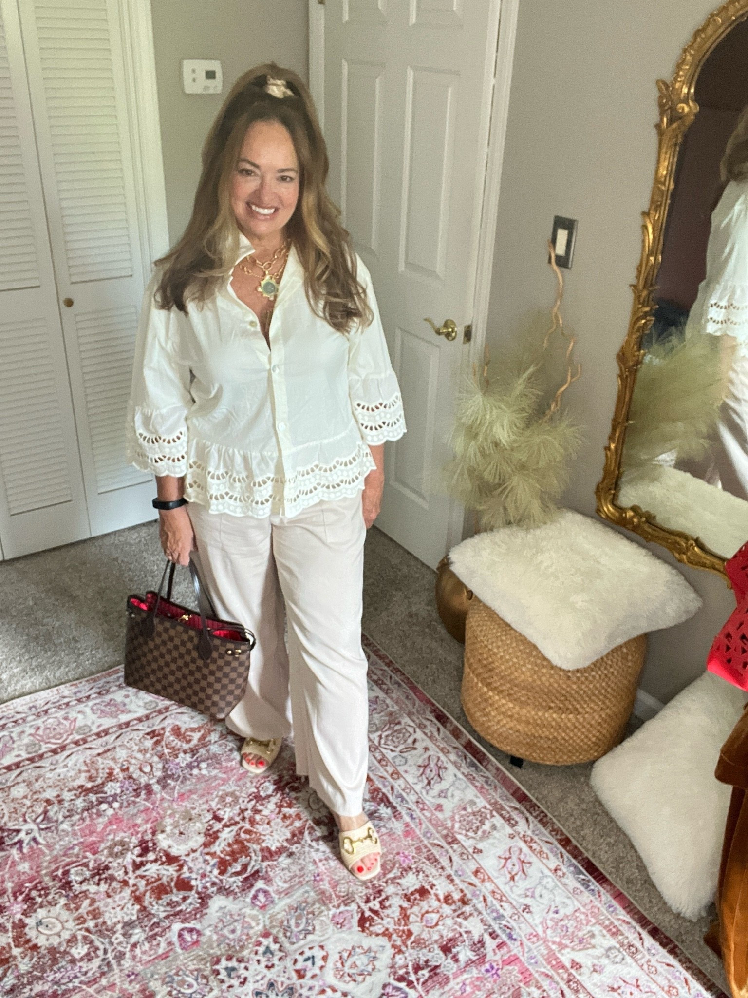 Beautiful button up eyelet blouse with 3/4 quarter sleeves. Work wear appropriate

#LTKWorkwear #LTKOver40 #LTKSeasonal