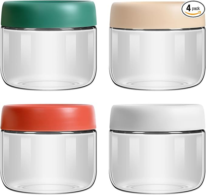 EONJOE 4-Pack 10oz Small Glass Jars with Lids Overnight Oats Meal Prep Salad Food Cereal Snacks C... | Amazon (US)